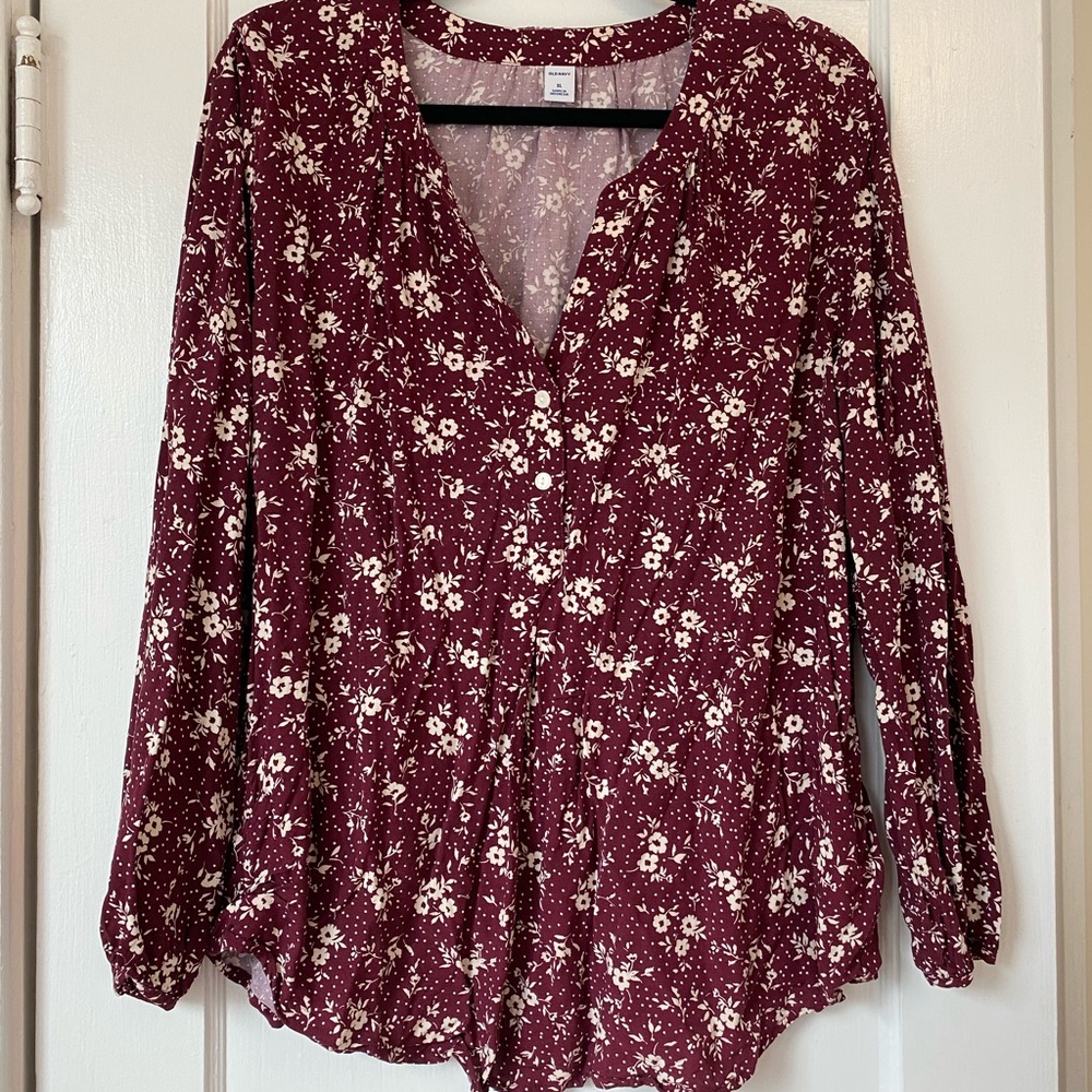 Old Navy Maroon Floral Blouse